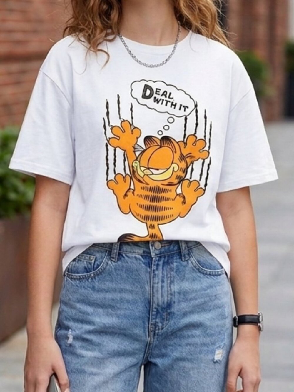 Garfield Tee Size 13-14Y Teen Cream Short Sleeve Summer Tshirt Casual Cartoon